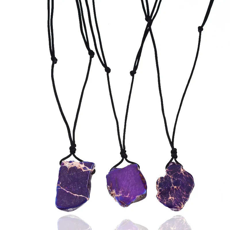 

Handmade Irregular Shaped Natural Stone Pendant Necklaces Wire Wrapped Rope Chain Necklaces For Women