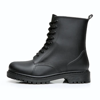 

YD-EVER Mens Rubber Rain Boots Plus Size High Quality Waterpoof Shoes Men Black Platform Shoes Lace-Up Chelsea Boots