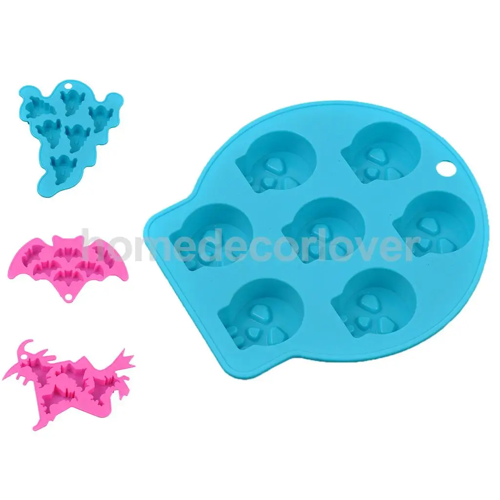 MagiDeal 4 Type Novel Silicone Sculpt Skull, Ghost, Bat, Witch Mold Fondant Chocolate Cake Decorating Baking Mold Safe for Oven