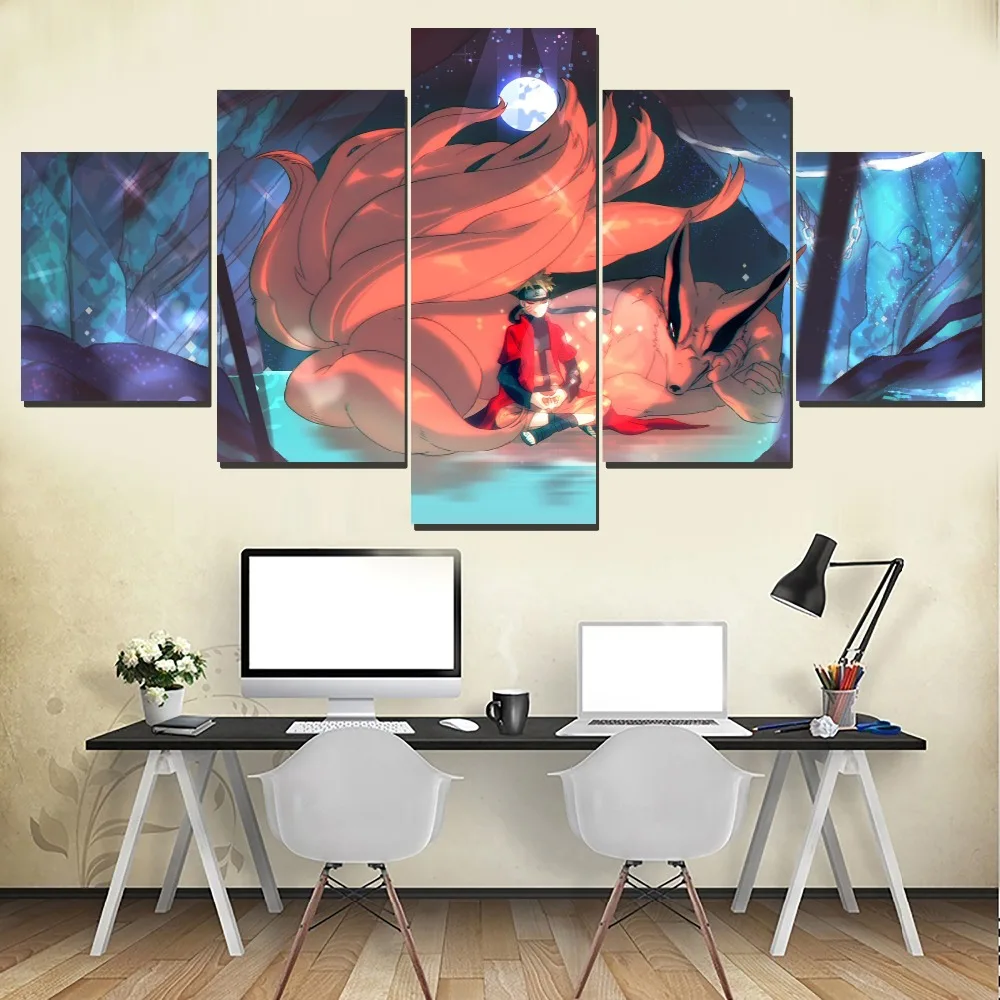 

Wall Art Anime Naruto Picture Decor Framework 5 Piece On Canvas HD Print Type Kurama And Naruto Uzumaki Posters For Living Room