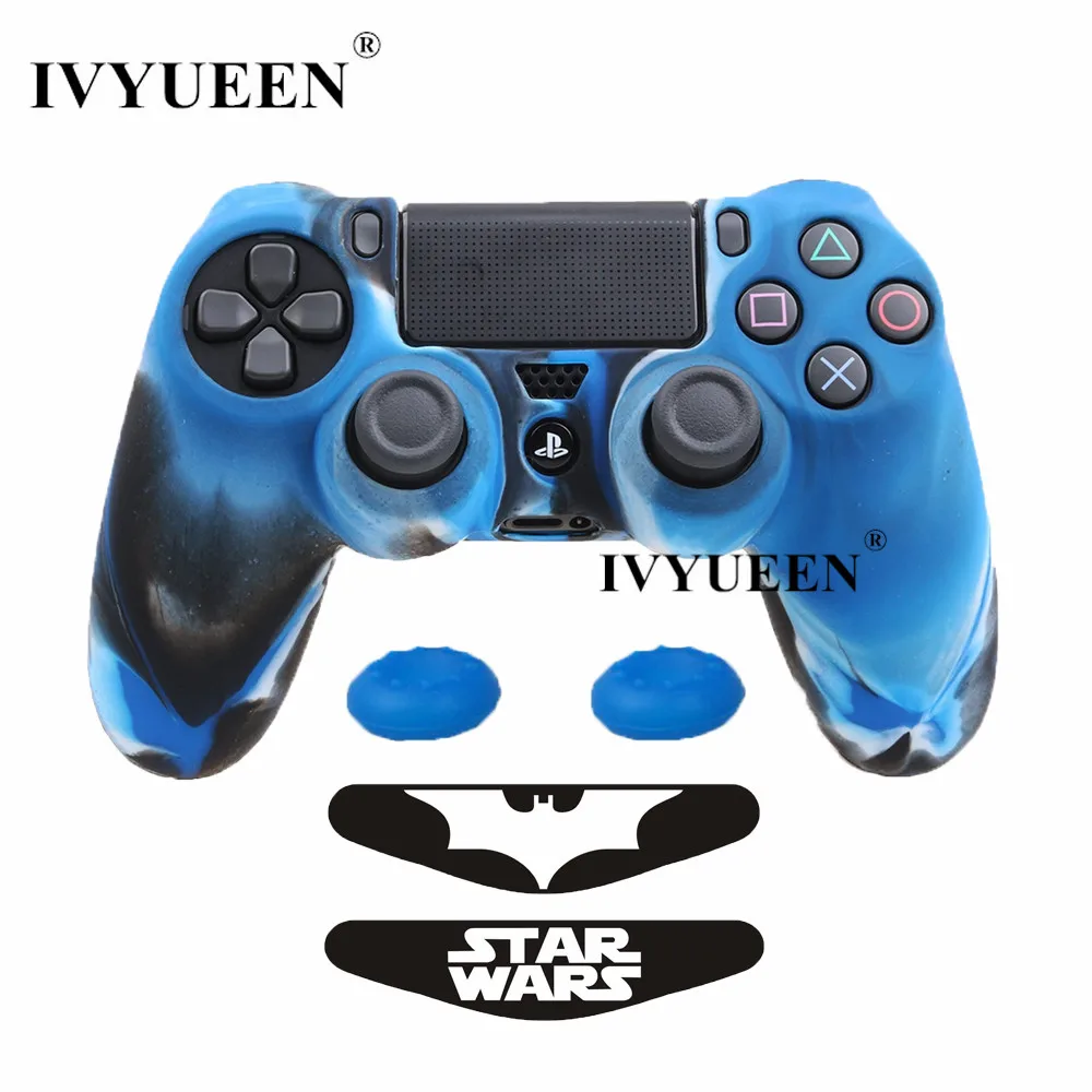 IVYUEEN 5 в 1 для Dualshock 4 PS4 Pro тонкий контроллер силиконовый гелевый Чехол для кожи+ палки с захватом для большого пальца+ 2 светодиодный стикер