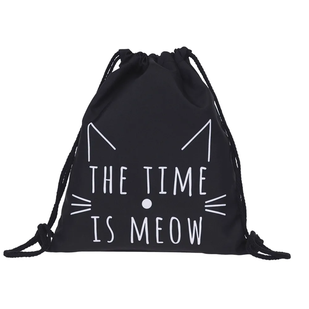 Fashion 3d Drawstring Printing cat women men Unisex Backpacks Bags shoes pouch pocket outdoor sports bag worek plecak sznurek er