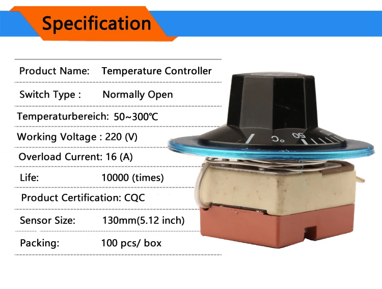 В переменного тока, 50-300 градусов по Цельсию капиллярный термостатом 2-контактный отпускной переключатель настраиваемый регулятор температуры Термальность протектор