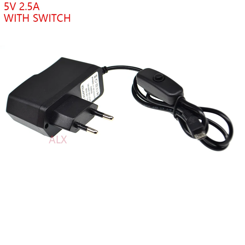 

DC 5V2.5A 5V 2.5A MICRO USB Power Supply Adapter with switch button EU PLUG 220V AC TO DC Converter 2500MA FOR Raspberry PI 3