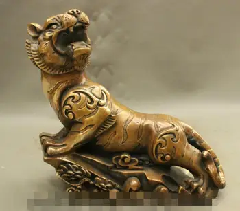 

S01685 9" Chinese Bronze Folk Art Culture Year Zodiac Animals Tiger Statue Sculpture