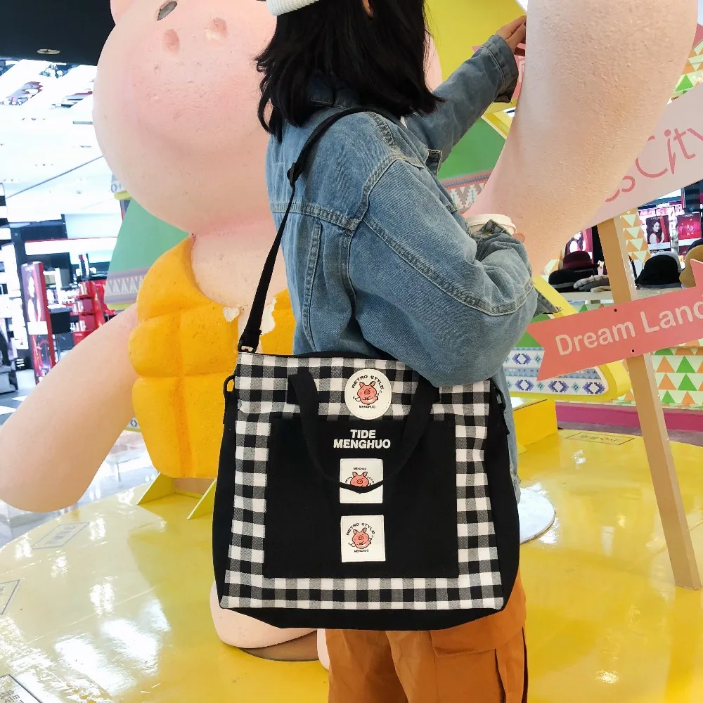 Menghuo New Animal pattern Canvas Messenger Bag Girls Single Shoulder Bag Crossbody Bag Women Female lattice Bags Bolsa Feminina (27)