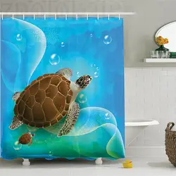 Декор океана душевая занавеска в комплекте черепаха семья плавание в океане пузырьки подводный мир мультфильм забавное произведение