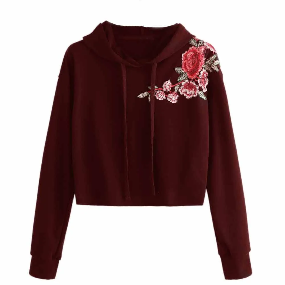 

New Arrival Women Hoodie Sweatshirt Ladies Jumper Crop Top Embroidery Pullover Tops Shirt blusa feminina