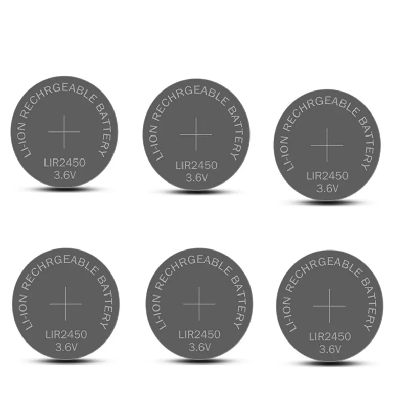 

6pcs 3.6V LIR2450 120mAh Rechargeable Batteries 500 Times Lithium Coin Cell Button Battery Replaced CR2450 LM2450