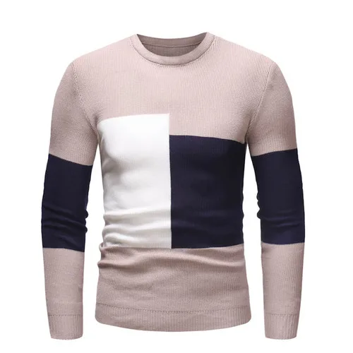 Повседневный мужской свитер, одежда, осенний зимний свитер, тонкий модный тренд, мужская одежда - Цвет: Бежевый