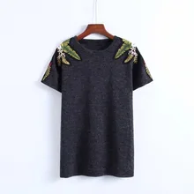 Летние Новые европейские женские топы, модная футболка с вышивкой на плечах, Серый свободный Женский Повседневный Топ mujer