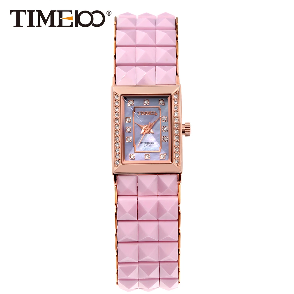 Бесплатная Доставка Time100 женские часы со стразами Розовый Керамический Ремешок