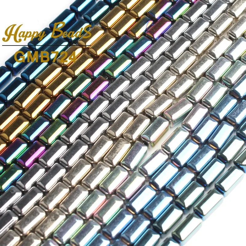 

4x8mm Smooth Long Cylinder Hematite Multicolor Plated Loose Spacer Beads Natural Stone Bead For Jewelry Making DIY Bracelets 15"
