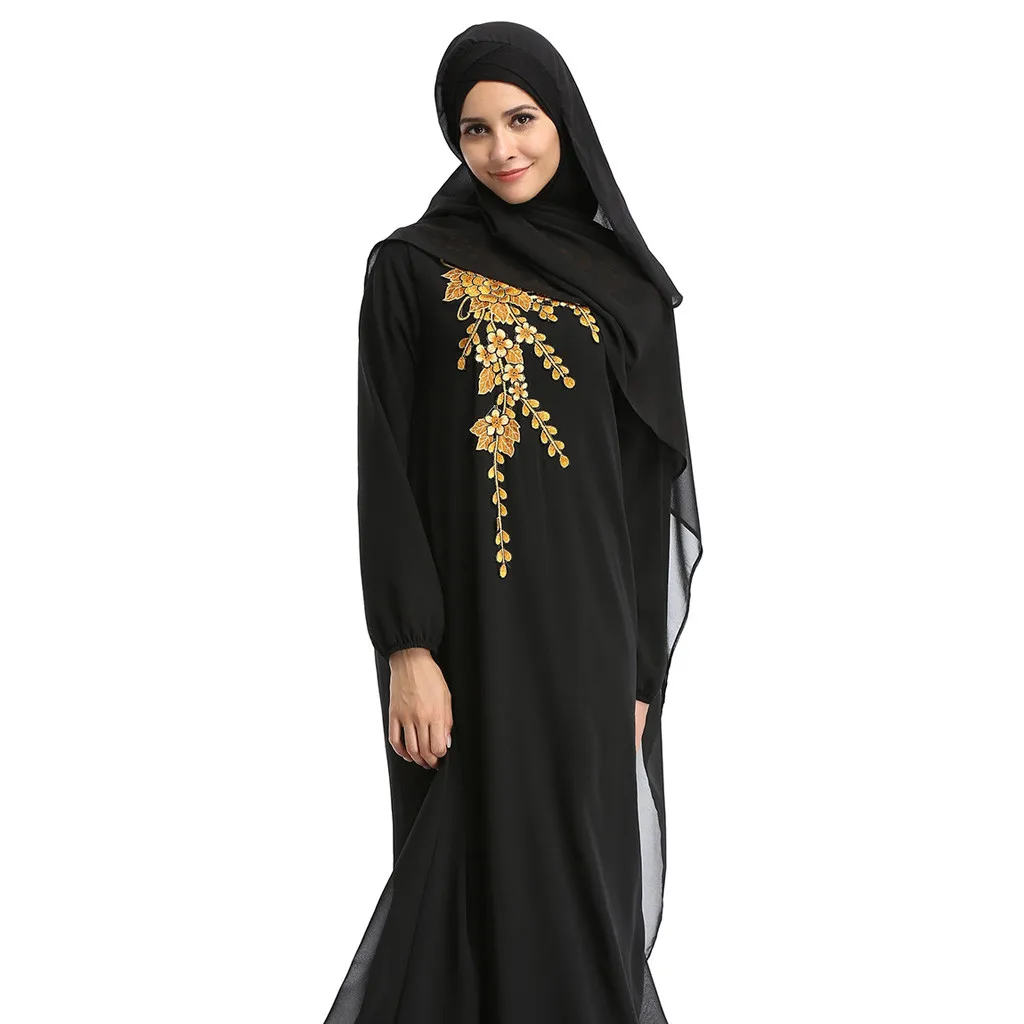CHAMSGEND мусульманских Женское платье элегантные дамы мусульманские платья большие размеры с длинным рукавом арабское платье Ислам джилбаба