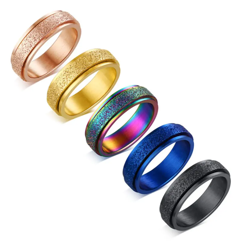 

Dual Layer Rotatable Ring for Women Men Spinner Unique Sandblast Stainless Steel Bright Colors Dull Polish Jewelry