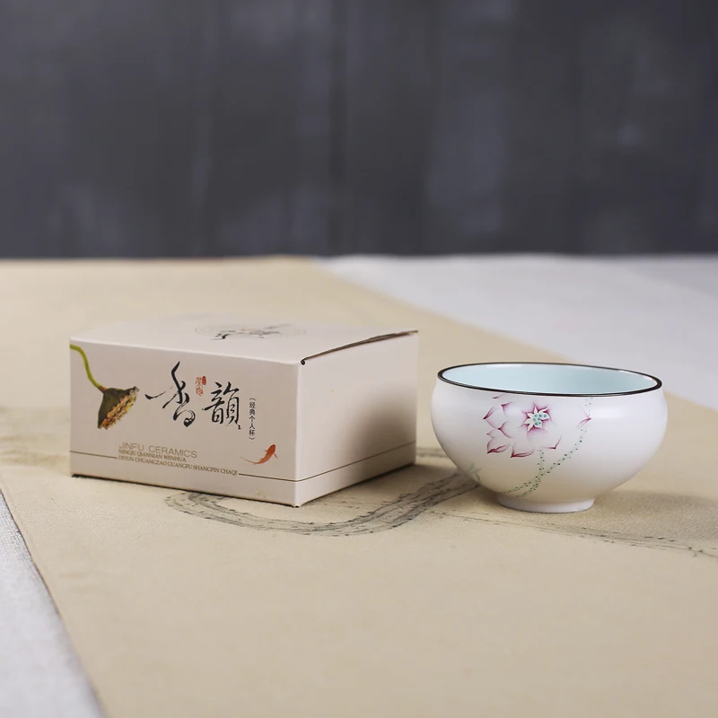 Китайский Стиль деликатная ручная работа, 90 мл маленькая кунг-фу Чай чашка Цзиндэчжэнь грубая керамика Чай чаша лотосы ручной росписи чашки