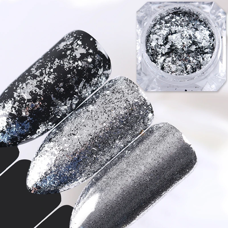 

0.2g Nail Glitter Flakes Silver Color Sequins Mirror Effect Shining Nail Chrome Pigment Dust for Nail Art DIY Design Decoration