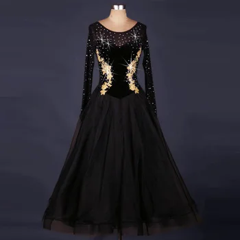 waltz Tango standard flamenco womans ladies ballroom dance competition dresses 2017 skirts black long sleeves girls children