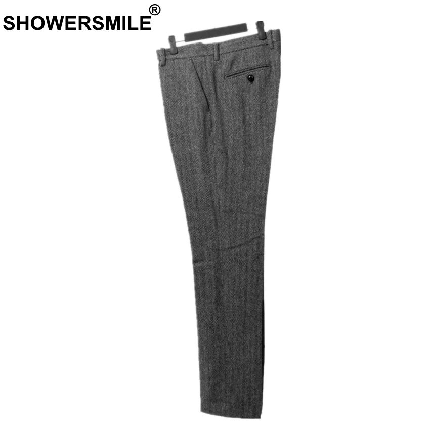 Mens Vintage Casual Tweed Wool Dress Pants Work Wedding Herringbone Trousers New