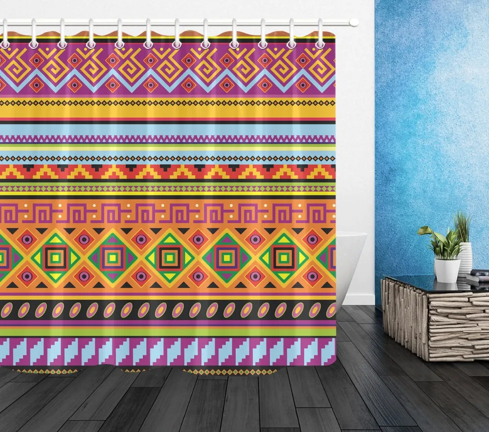 LB Ethnic Pattern of Mexican Ornament Shower Curtain Extra Long