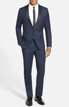 

Latest Coat Pant Designs Navy Blue And Black Shawl Lapel Formal Groom Custom Made 2 Pieces Slim Fit Tuxedo For Men Masculino C