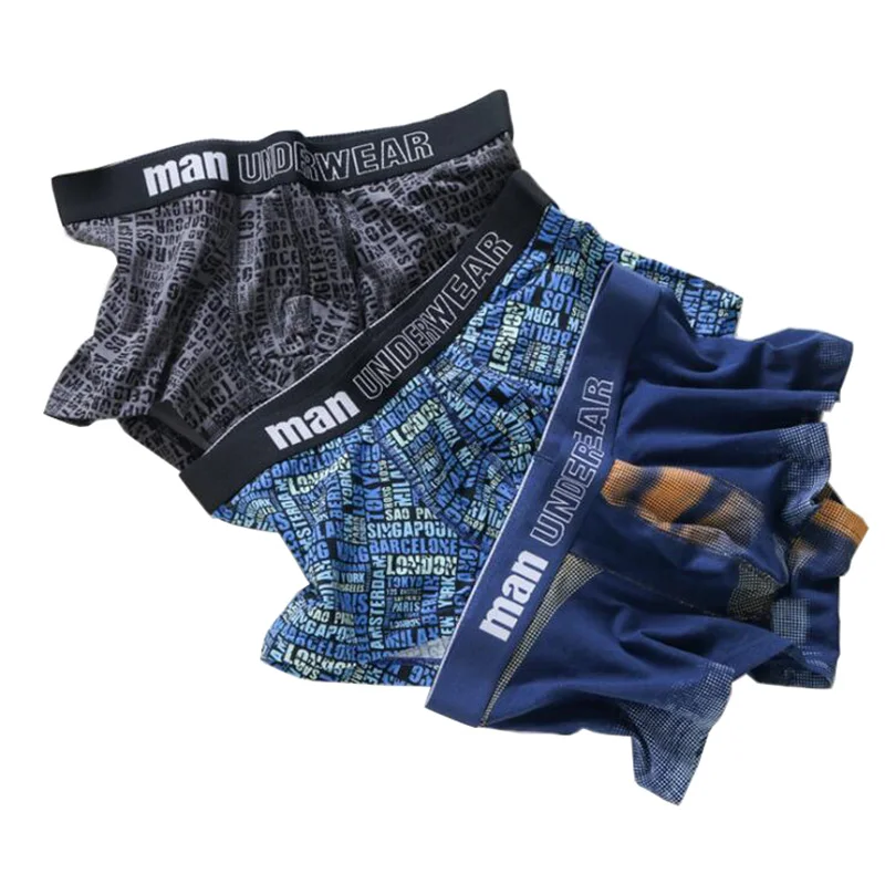 

3pcs/lot Men's underwear cotton solid Letter Print elastic soft boyshort loose breathable boxers 502