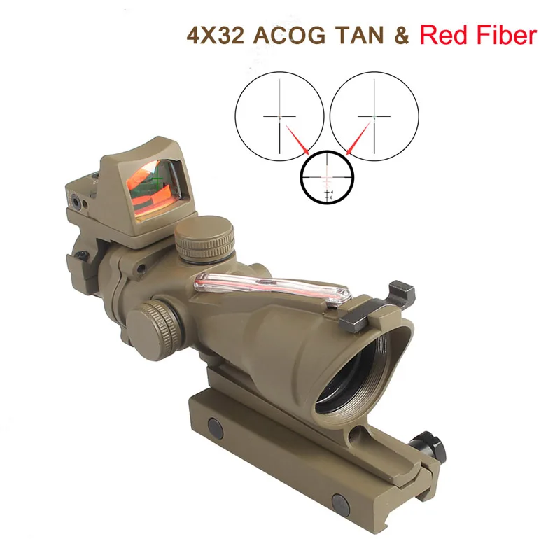 New Arrival Trijicon ACOG Style 4X32 Real Red Fiber Source Red Illuminated Rifle Scope w RMR Micro Red Dot HT6-0058Tan-