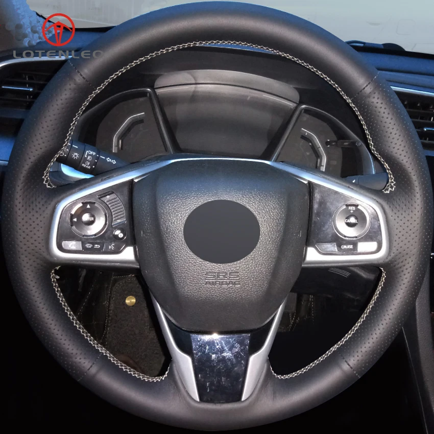 

LQTENLEO Black Genuine Leather DIY Hand-stitched Car Steering Wheel Cover for Honda Civic Civic 10 2016 2017 CRV CR-V 2017