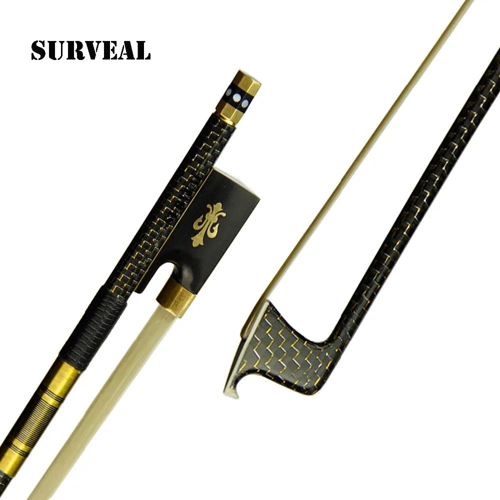 

SURVEAL Handmade Master Carbon Fiber Violin Bow Size 4/4 Natural White Horse-hair Ebony Frog Carved Best Elastic with Warm Sound