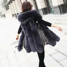 Осенне-зимнее Новое Женское кожаное пальто из искусственного лисьего меха, длинное теплое пальто