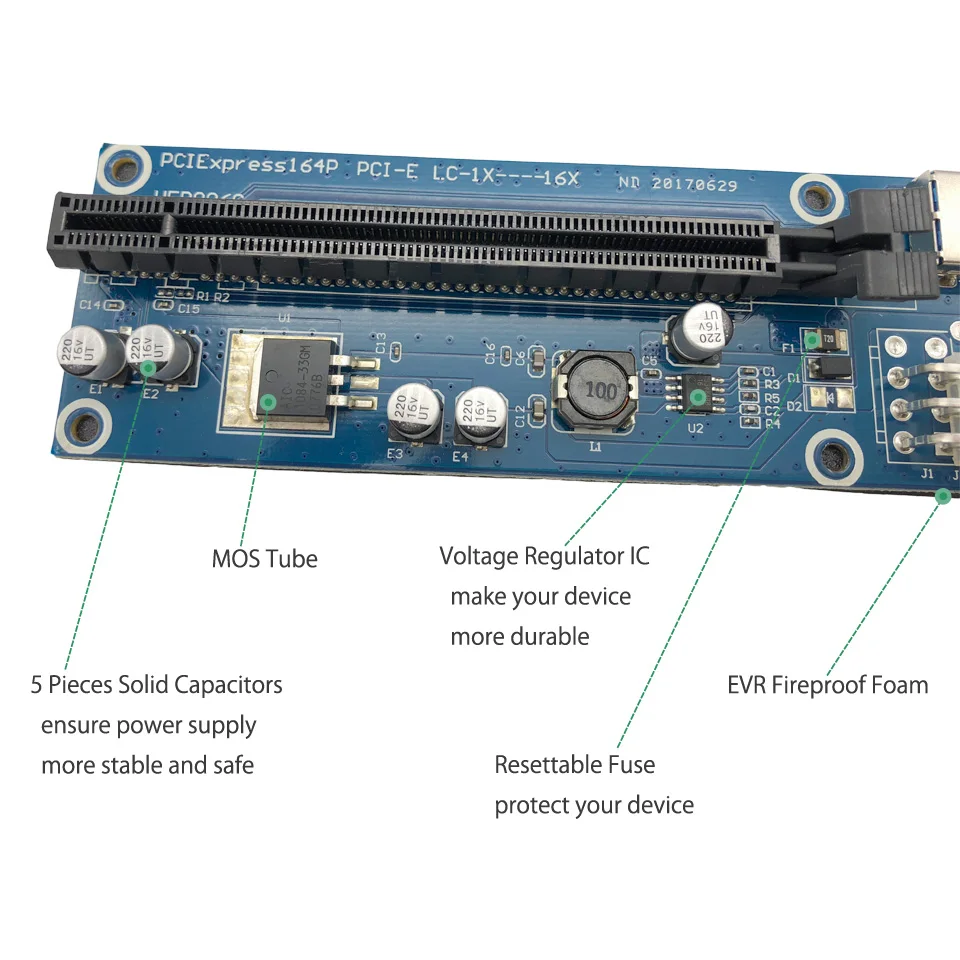 2 шт. переходная карта PCI E 1x к 16x Express адаптер USB 3 0 кабель для передачи данных 6