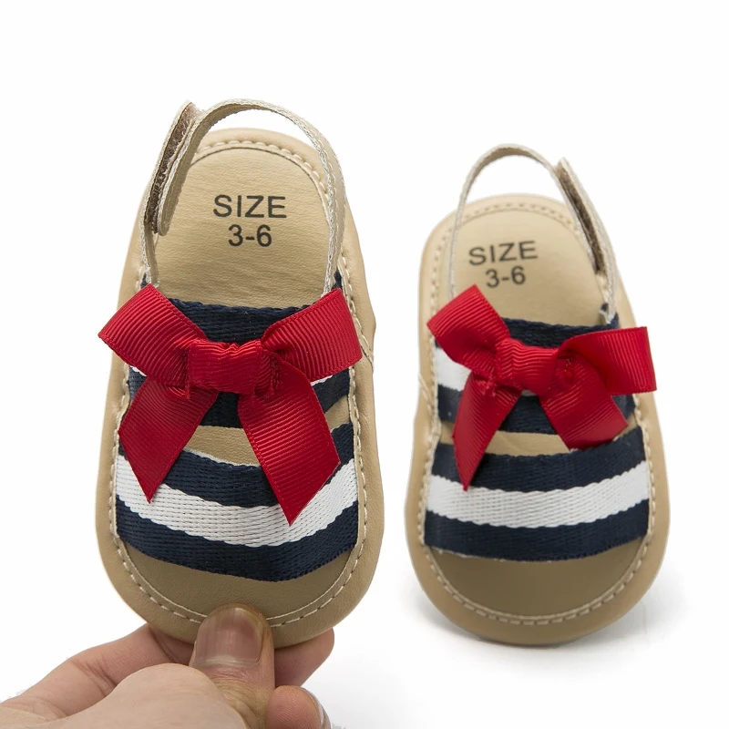 Новая летняя обувь для маленьких девочек; сандалии для маленьких девочек с красным бантом и темно-синей полоской; детская обувь; сандалии для малышей; обувь для младенцев; Детские ботиночки; Niechodki