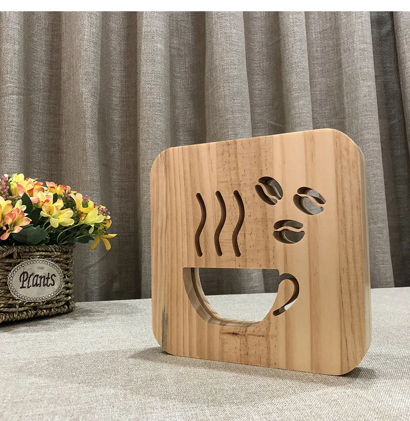 Creative Wooden LED Lighting 3D Wood Night Light A Cup of Coffee Tea Style Luminaria Fashion Lamp For Cafe Coffee Shop Decoration (2)