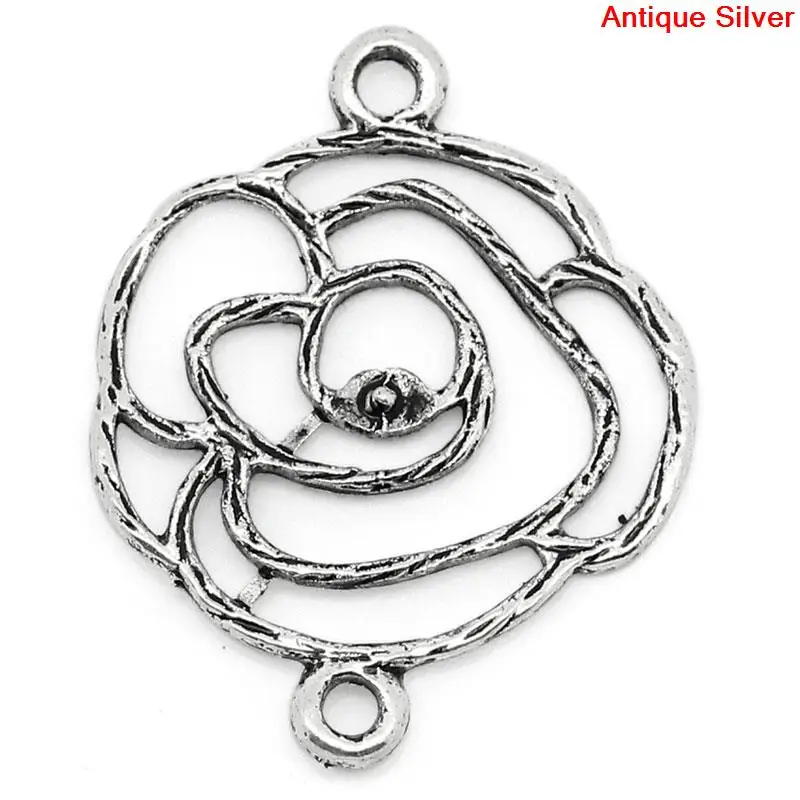 

DoreenBeads Zinc metal alloy Connectors Findings Flower Antique Silver 25mm(1") x 20mm( 6/8"), 10 PCs