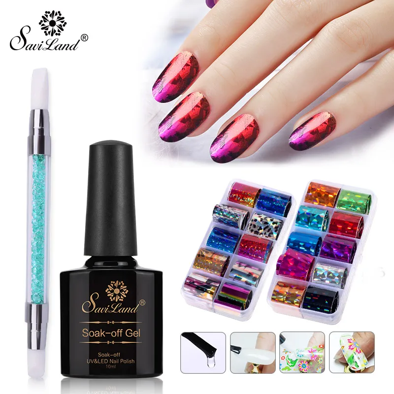 

Saviland DIY Nail Sticker Decoration Tips Holographic Nail Foil Set Nail Art Transfer Sticker Manicure Set for Gel Nail Varnish