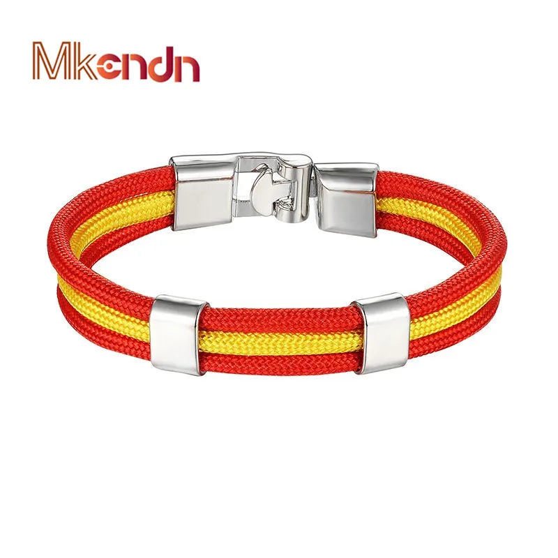 

MKENDN New Fashion Country Spain Flag Nylon Rope Leather Bracelet Easy-hook Bracelets & Bangles Male Female Jewelry Pulseras