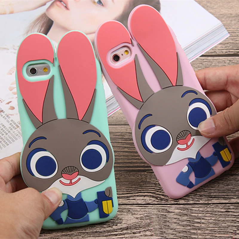 For Apple iPhone 5 5S 5SE 6 6S 7 8 Plus X Case 3D Cartoon Animal Silicone Soft Cases Cover Judy Rabbit Smile Cat Tiger Stitch