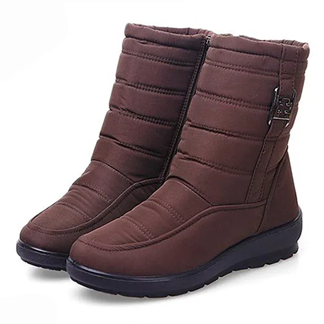 Женские зимние ботильоны; женские зимние ботинки на молнии; нескользящие водонепроницаемые ботинки с гибкой плюшевой стелькой; botas femininas De Inverno - Цвет: brown