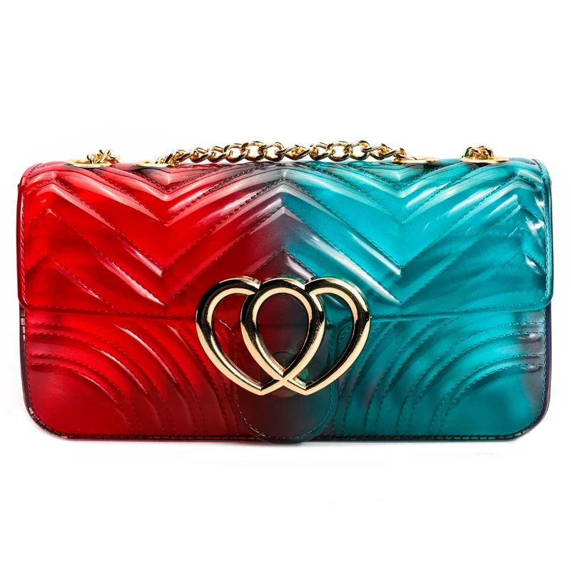 

2019 New Women's Fashion Wave pattern collision jelly small square pack with a single shoulder slant chain bag