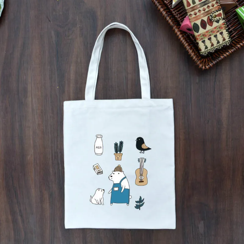 

Women Canvas Tote Bag Eco Shopping Bag Large Capacity Strawberry Printing Shoulder Bag For Women Female Foldable Handbag A08
