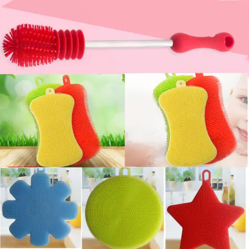 

Soft Round Silicone Sponge Brush Scrubber Kitchen Tool Fruit Dish Washing Clean
