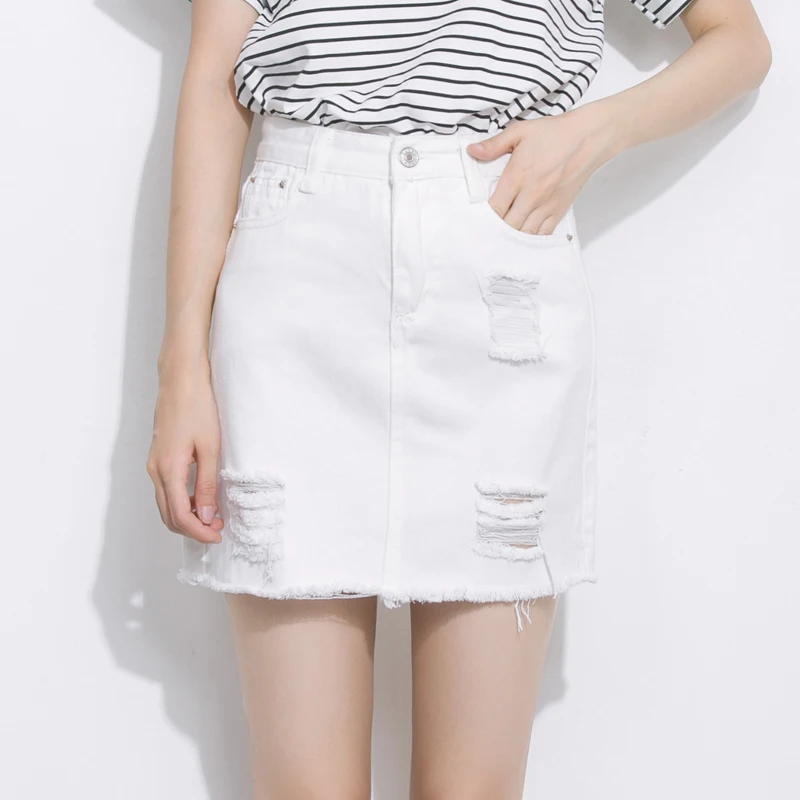 High Waist Women Denim Skirts White Color Slim Hip Mini Skirts Fashion