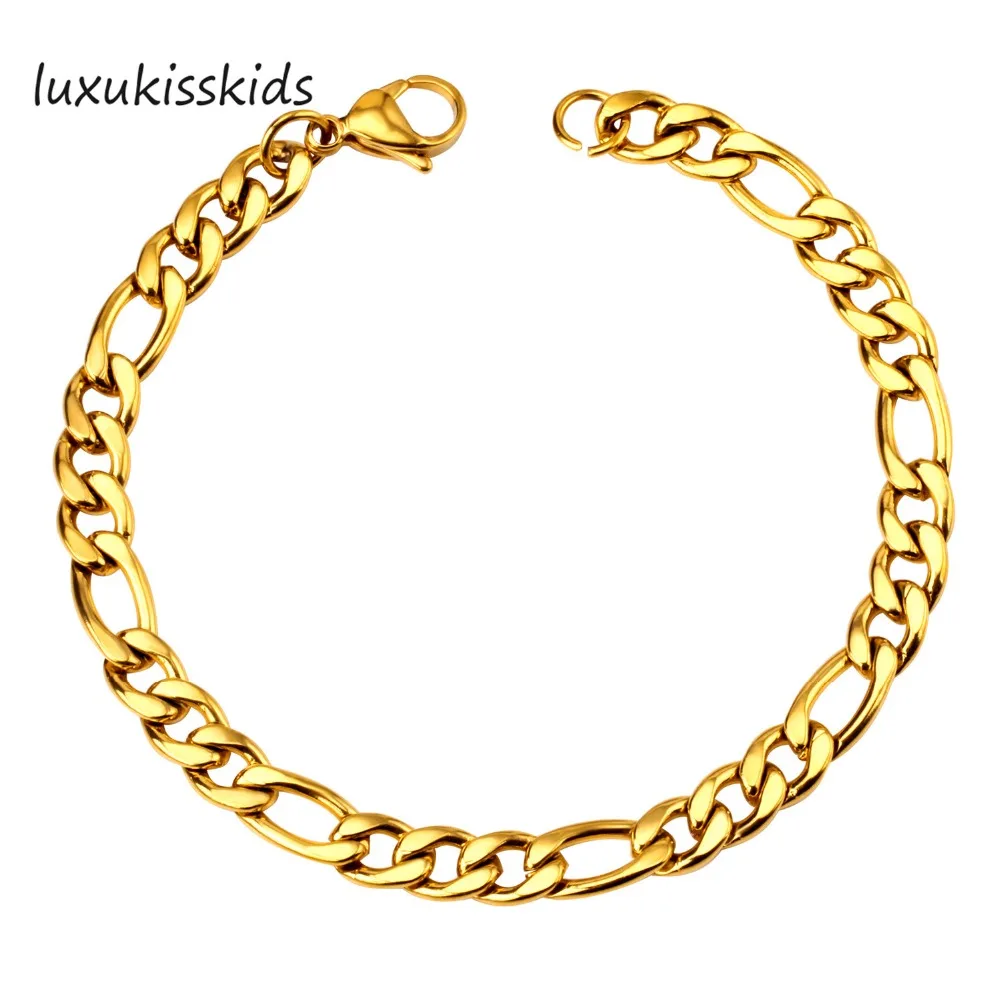 

LUXUKISSKIDS New Gold Color Rope Chain Bracelet 22cm 7MM Width Trendy Party Stainless Steel Rope Chain Link Men Bracelet Jewelry
