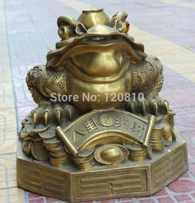

zhao003001++++19' Chinese Fengshui Brass Golden Toad Money Wealth Yuanbao Coin Statue