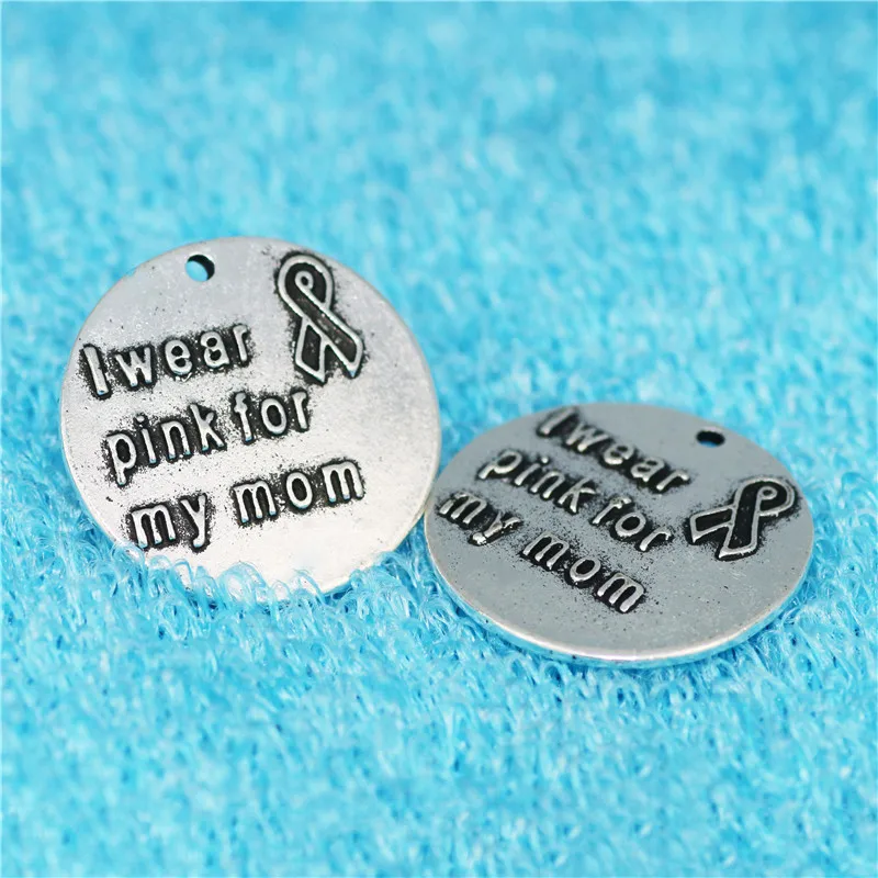 PBR231(10) 25mm &quotI wear pink for my sister/mom/FRIEND&quot Antique Silver Color Ribbon Awareness Charms Pendents DIY For Jewelry |