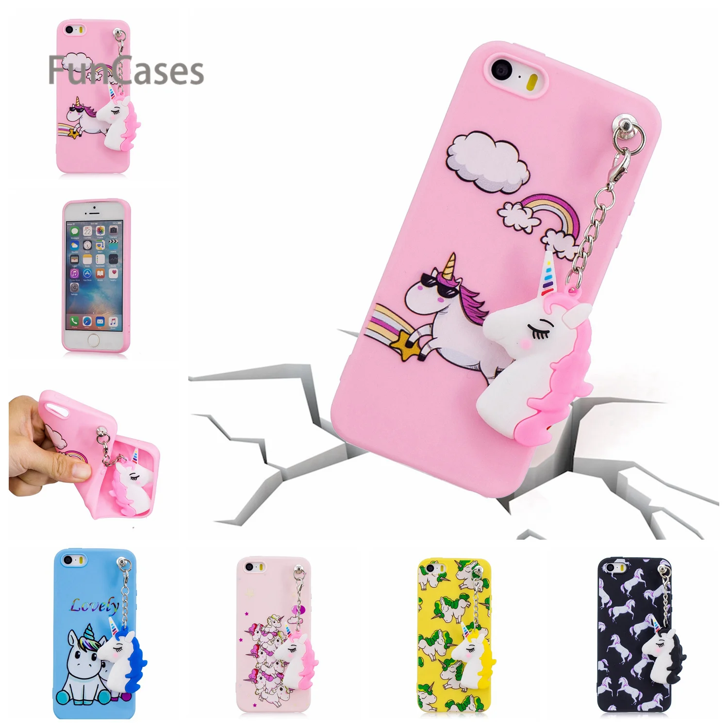 Colorful Unicorn Pendant Phone Case sFor Hoesje iPhone 5 Soft Silicone Back Cover Accessory Flamingo Phone Case iPhone 5S SE 5C