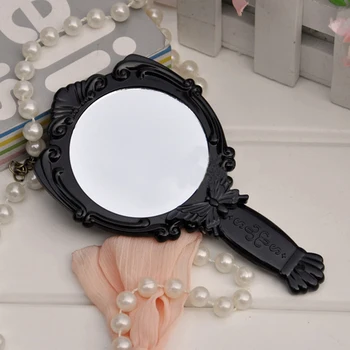 

New Classic Fashion Black Butterfly Foldable Handle Cosmetic Mirrors Girls Small Round Shaped Makeup Mirror