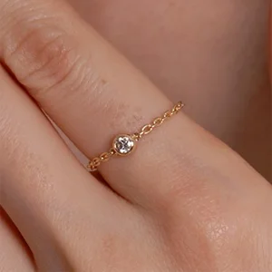Серебряные кольца-цепочки 100% пробы женские с кубическим цирконием AAA + одним