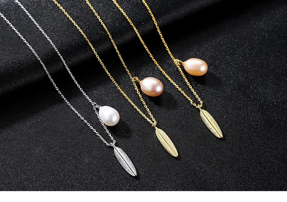 

Fashion S925 Sterling Silver Necklace Women's Fine Leaf Natural Freshwater Pearl Pendant JMS02