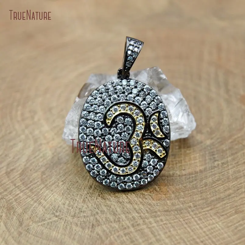 20171215-PM9188- Copper Pendant Mantra Micro Pave  Clear  Czech Zircon Gunmetal Oval Shaped Pendant_2